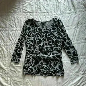 Y2k black and white blouse Alfani women’s petite medium tiered mesh classic